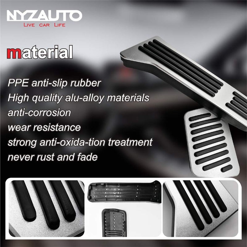 NYZAUTO Anti-Slip Performance Foot Pedal Pads kit Compatible with Mazda 2 3 6 CX3 CX5 CX9, No Drilling Aluminum Brake and Gas Accelerator Pedal Covers - Silver - Image 4